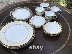 Wedgwood Cornucopia China Dinnerware Service for 4 Cobalt Blue Tan Gold England