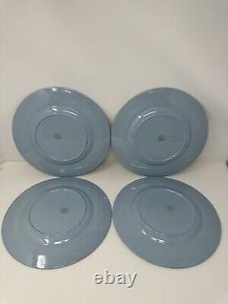 Wedgwood Embossed Queensware Shell Edge Cream On Lavender Blue Dinner Plates 4pc