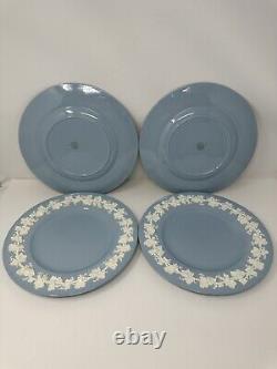Wedgwood Embossed Queensware Shell Edge Cream On Lavender Blue Dinner Plates 4pc