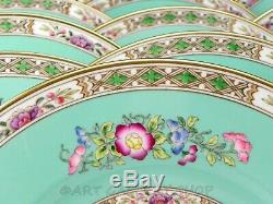 Wedgwood England BIDEFORD TURQUOISE HAND ENAMELED 10-7/8 DINNER PLATES Set 16