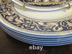 Wedgwood England Florentine W 1956 Dark Blue Set Of 6 Dinner Plate