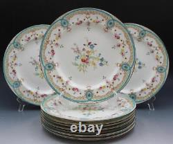 Wedgwood English Porcelain Set of 10 Dinner Plates Floral & Blue Enamel X9498