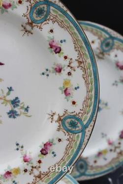 Wedgwood English Porcelain Set of 10 Dinner Plates Floral & Blue Enamel X9498