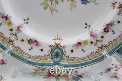Wedgwood English Porcelain Set of 10 Dinner Plates Floral & Blue Enamel X9498