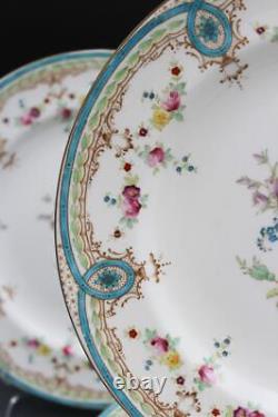 Wedgwood English Porcelain Set of 10 Dinner Plates Floral & Blue Enamel X9498