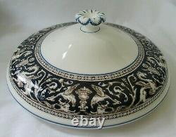 Wedgwood Florentine Dark Blue Rim W1956 Round Covered Vegetable Serving Bowl