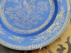 Wedgwood Gilt Blue Lustre Ware Peacock z8542 Plummer & Co 9 Dinner Plate c. 1900