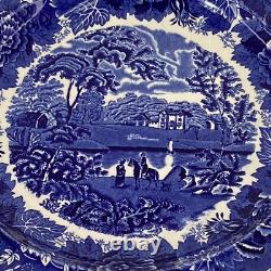 Wedgwood china deep cobalt blue and white England scenic landscape dinner plate