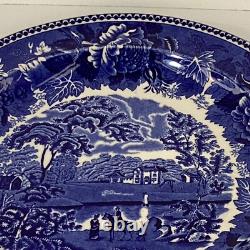 Wedgwood china deep cobalt blue and white England scenic landscape dinner plate