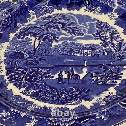 Wedgwood china deep cobalt blue and white England scenic landscape dinner plate
