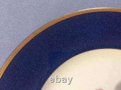 Wedgwood dark blue and floral bone china 10 3/4 dinner plate W341 SET of SIX