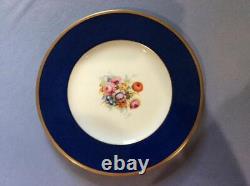 Wedgwood dark blue and floral bone china 10 3/4 dinner plate W341 SET of SIX