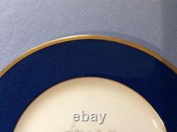 Wedgwood dark blue and floral bone china 10 3/4 dinner plate W341 SET of SIX