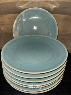 West Elm Light Blue Organic Crackled 11 1/2 Dinner Plate (8)