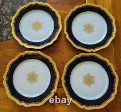 William Guerin Limoges 9.5 Colbalt Blue and Gold Dinner Plates Set of 4