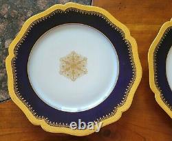 William Guerin Limoges 9.5 Colbalt Blue and Gold Dinner Plates Set of 4