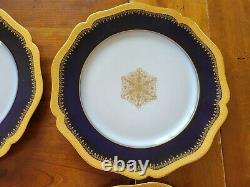 William Guerin Limoges 9.5 Colbalt Blue and Gold Dinner Plates Set of 4