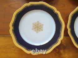 William Guerin Limoges 9.5 Colbalt Blue and Gold Dinner Plates Set of 4