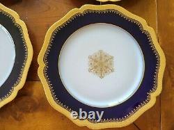 William Guerin Limoges 9.5 Colbalt Blue and Gold Dinner Plates Set of 4