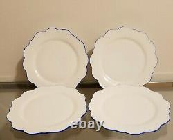 Williams Sonoma AERIN Scalloped Dinner Plates Blue Rim Set for 4