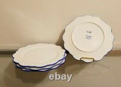 Williams Sonoma AERIN Scalloped Dinner Plates Blue Rim Set for 4