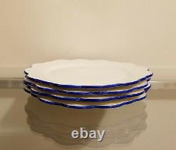 Williams Sonoma AERIN Scalloped Dinner Plates Blue Rim Set for 4