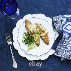 Williams Sonoma AERIN Scalloped Dinner Plates Blue Rim Set for 4