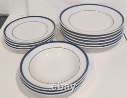 Williams Sonoma Brasserie Blue Dinner Lunch Plates Soup Bowl Lot 13 Pieces