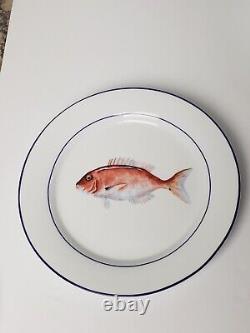 Williams Sonoma Dinner Plate Set 4 LA MER FISH MARC LACAZE Blue trim New Lot 2