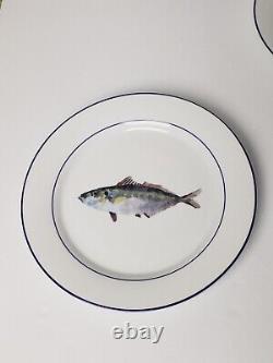 Williams Sonoma Dinner Plate Set 4 LA MER FISH MARC LACAZE Blue trim New Lot 2