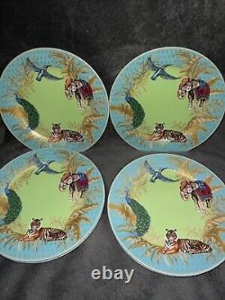 Williams Sonoma Raj Thai Blue Green Dinner Plates Set Of 4 Tiger Elephant RARE