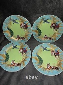 Williams Sonoma Raj Thai Blue Green Dinner Plates Set Of 4 Tiger Elephant RARE