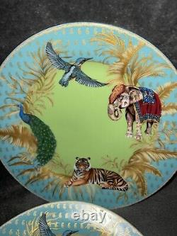 Williams Sonoma Raj Thai Blue Green Dinner Plates Set Of 4 Tiger Elephant RARE