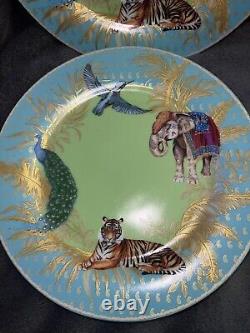 Williams Sonoma Raj Thai Blue Green Dinner Plates Set Of 4 Tiger Elephant RARE