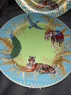 Williams Sonoma Raj Thai Blue Green Dinner Plates Set Of 4 Tiger Elephant RARE