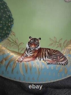 Williams Sonoma Raj Thai Blue Green Dinner Plates Set Of 4 Tiger Elephant RARE