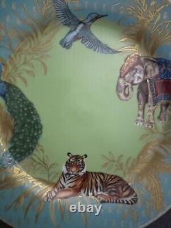 Williams Sonoma Raj Thai Blue Green Dinner Plates Set Of 4 Tiger Elephant RARE