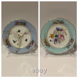 X2 Antique Bailey Banks & Biddle Porcelain Purple Blue Plates Birds Butterfly
