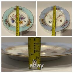 X2 Antique Bailey Banks & Biddle Porcelain Purple Blue Plates Birds Butterfly