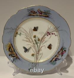 X2 Antique Bailey Banks & Biddle Porcelain Purple Blue Plates Birds Butterfly