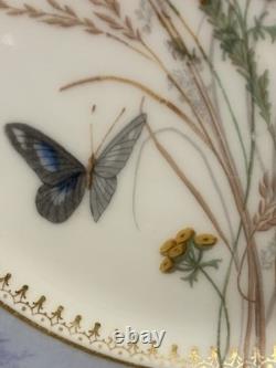 X2 Antique Bailey Banks & Biddle Porcelain Purple Blue Plates Birds Butterfly