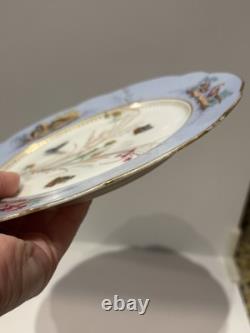 X2 Antique Bailey Banks & Biddle Porcelain Purple Blue Plates Birds Butterfly