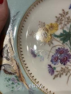 X2 Antique Bailey Banks & Biddle Porcelain Purple Blue Plates Birds Butterfly