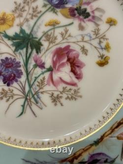 X2 Antique Bailey Banks & Biddle Porcelain Purple Blue Plates Birds Butterfly