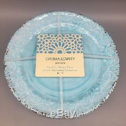 X6 Cynthia Rowley Aqua Blue MELAMINE Dinner Plate Set Rustic Medallion Print NEW