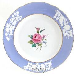 (six) Spode Maritime Blue Dinner Plates Embossed Hand Painted Roses Gorgeous