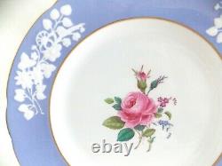 (six) Spode Maritime Blue Dinner Plates Embossed Hand Painted Roses Gorgeous