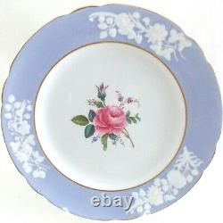 (six) Spode Maritime Blue Dinner Plates Embossed Hand Painted Roses Gorgeous