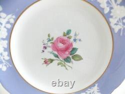 (six) Spode Maritime Blue Dinner Plates Embossed Hand Painted Roses Gorgeous